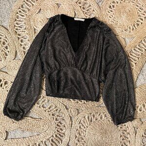 Lush Gold Metallic Balloon Sleeve Top